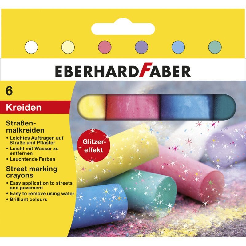 EBERHARD FABER stoepkrijt Glitter, rond, glittereffect, 6 stuks