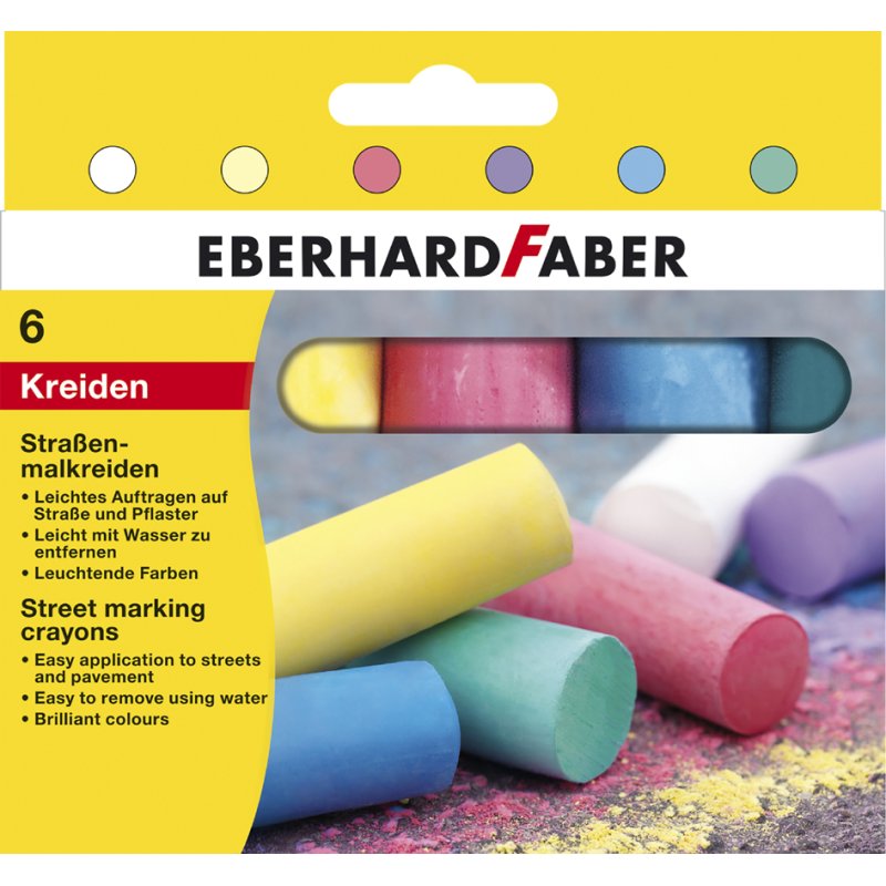 EBERHARD FABER craie de trottoir, rond, couleurs vives, 6 pièces