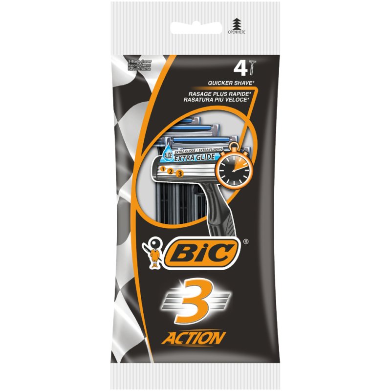 BIC Wegwerpscheermesjes Action 3, voor mannen, verpakking van 4 stuks