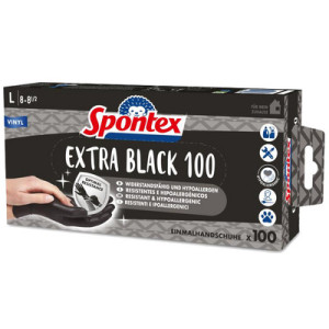 Spontex vinyl handschoenen Extra Black, maat L, zwart, 100 stuks