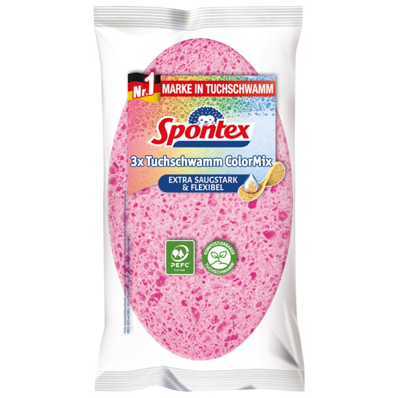 Spontex doeksponzen ColorMix, 3 kleuren, biologisch afbreekbaar, 3 stuks