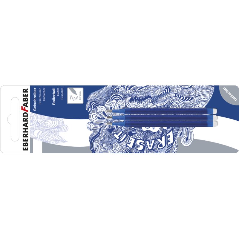 EBERHARD FABER refills for erasable gel pen, blue, 0.7 mm, 3 pieces
