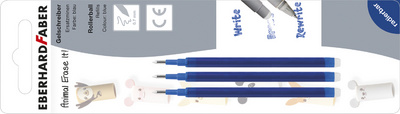 EBERHARD FABER navullingen gelpen Animal Erase it!, uitwisbaar, blauw, 3 stuks