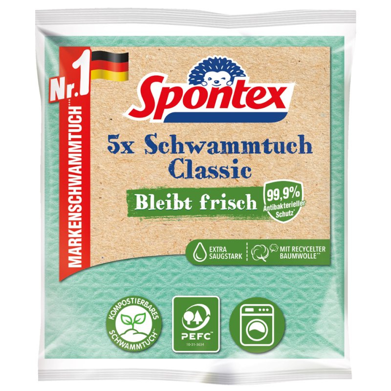 Spontex sponzdoeken Classic, antibacterieel, 5 stuks