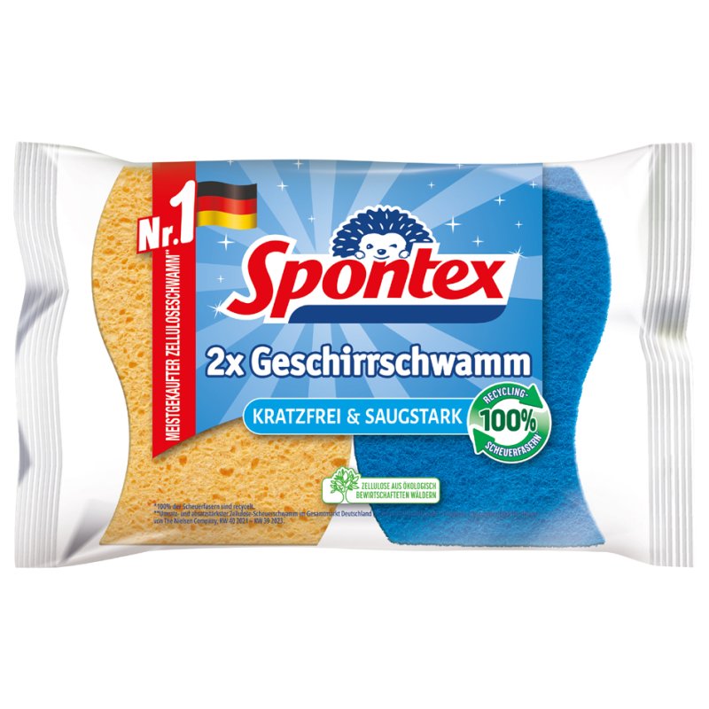 Spontex afwasspons, viskose met PET-recycling vezels, krasvrij, 2 stuks