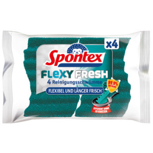 Spontex schoonmaaksponsjes Flexy Fresh, antibacteriële bescherming, golfprofiel, 4 stuks