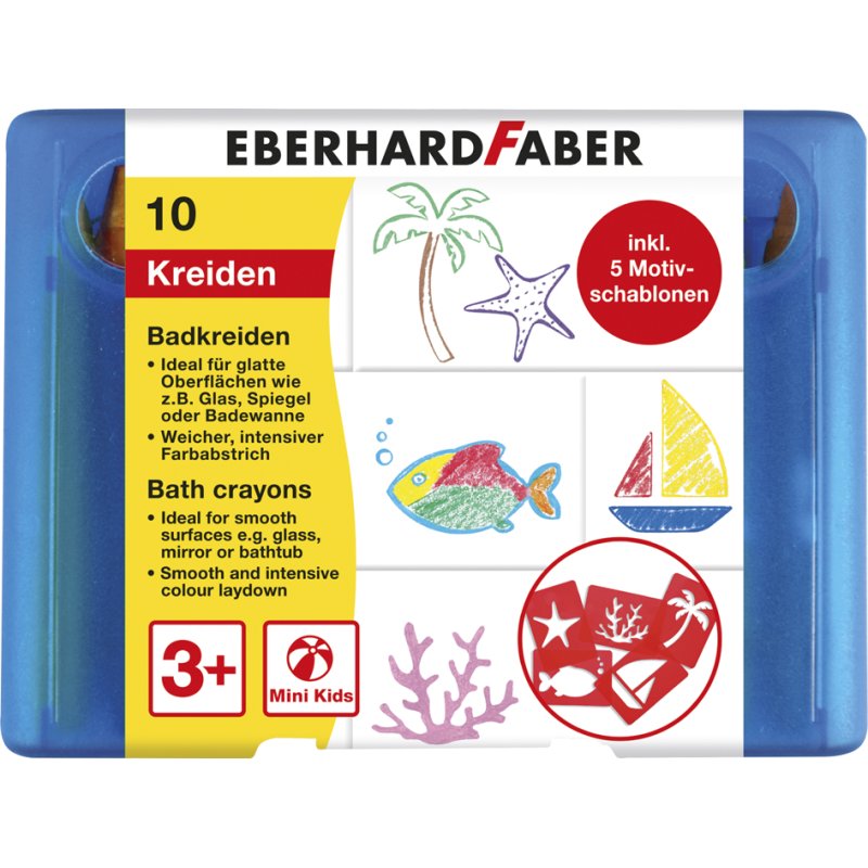 EBERHARD FABER minibadkrijt Kids, 10 stuks, gekleurde set met sjablonen