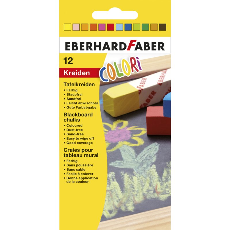 EBERHARD FABER craie de tableau COLORI BASIC + NEON, 6 couleurs basic & 6 couleurs néon, 12 pièces