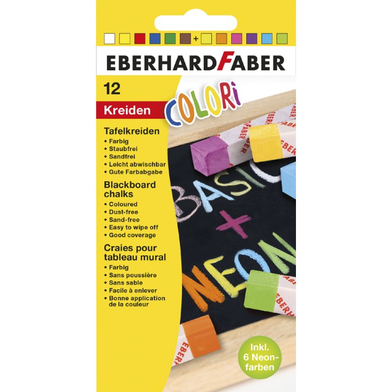 EBERHARD FABER craie de tableau COLORI BASIC + NEON, 6 couleurs basic & 6 couleurs néon, 12 pièces