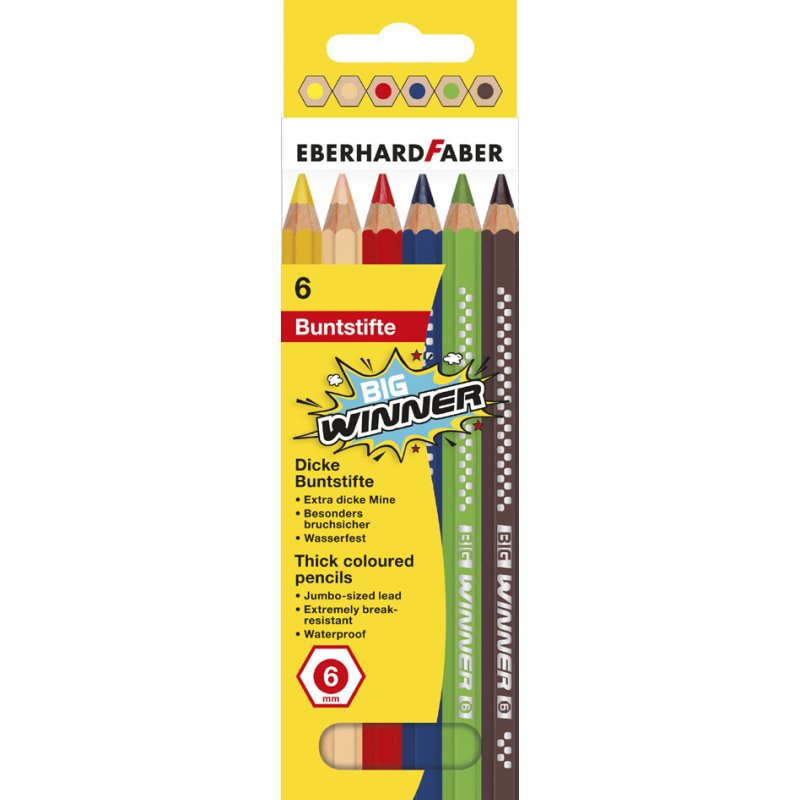 EBERHARD FABER BIG WINNER colouring pencils, hexagonal, extra thick, 12 pieces