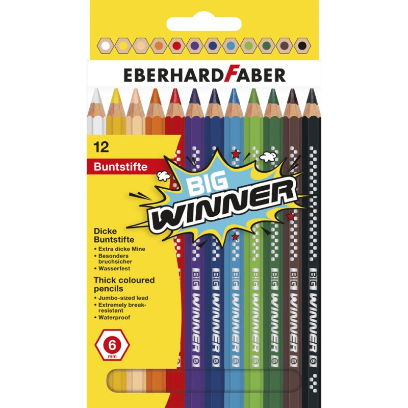 EBERHARD FABER BIG WINNER colouring pencils, hexagonal, extra thick, 12 pieces
