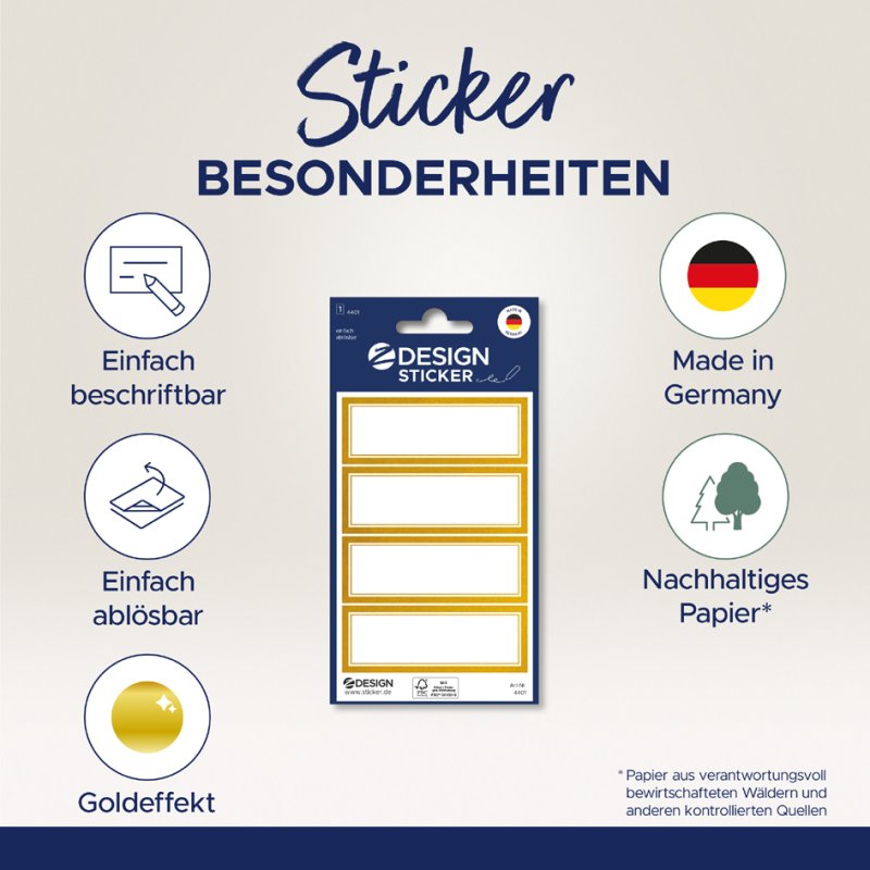 Z-Design HOM huishoudelijke etiketten, gouden frame, rechthoekig