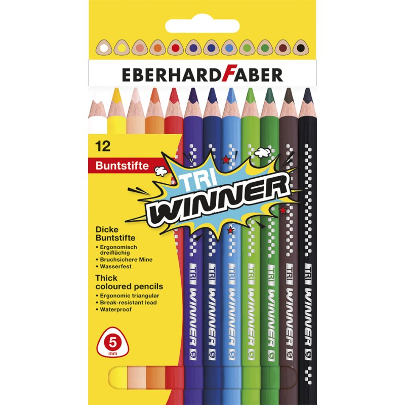 EBERHARD FABER kleurpotloden TRI WINNER, driekantig, antislip gripzone, 12 stuks
