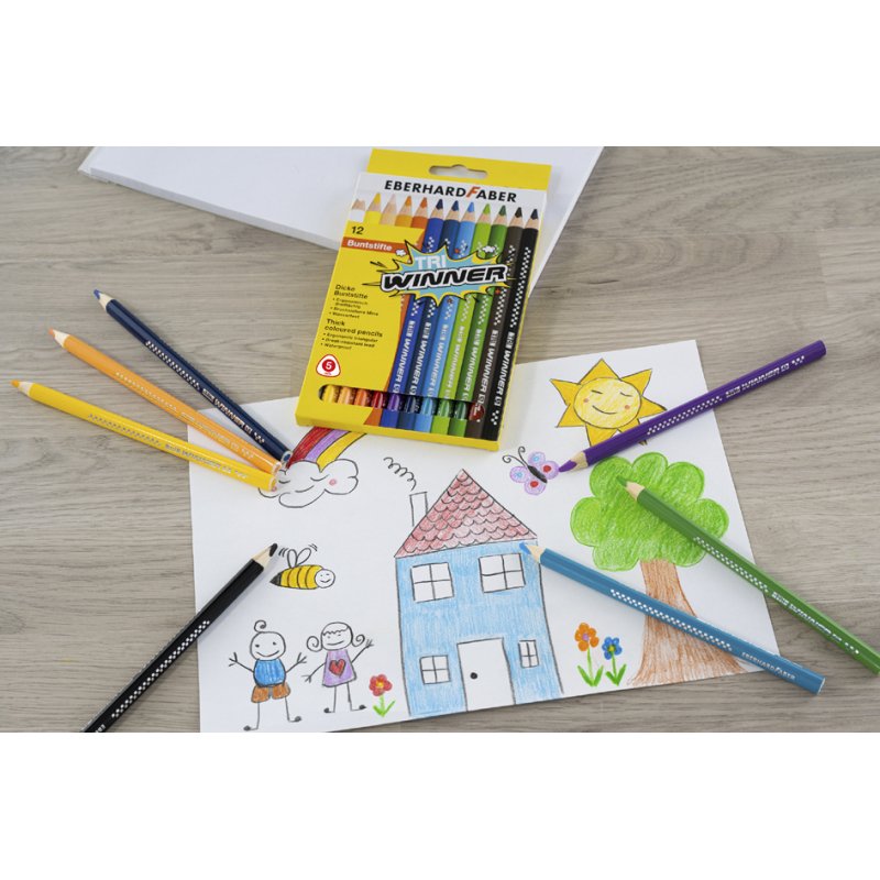 EBERHARD FABER crayons de couleur TRI WINNER, triangulaires, zone de préhension antidérapante, 12 pièces
