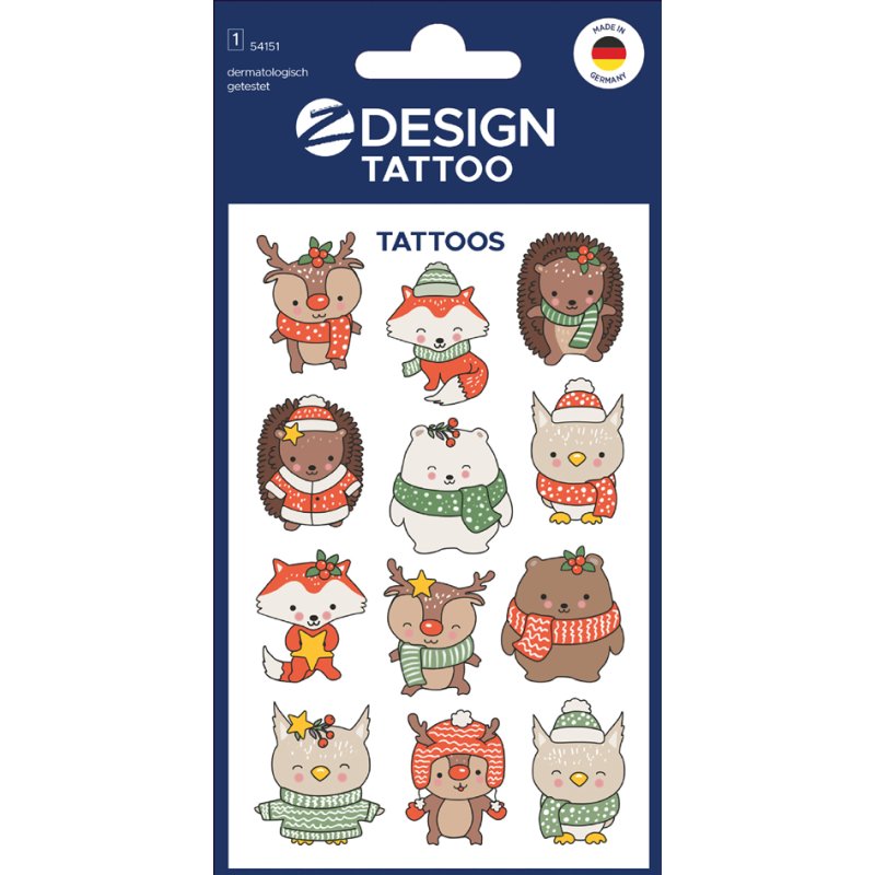 Z-Design Xmas Tattoo temporary tattoos, children, 1 sheet of 12 tattoos
