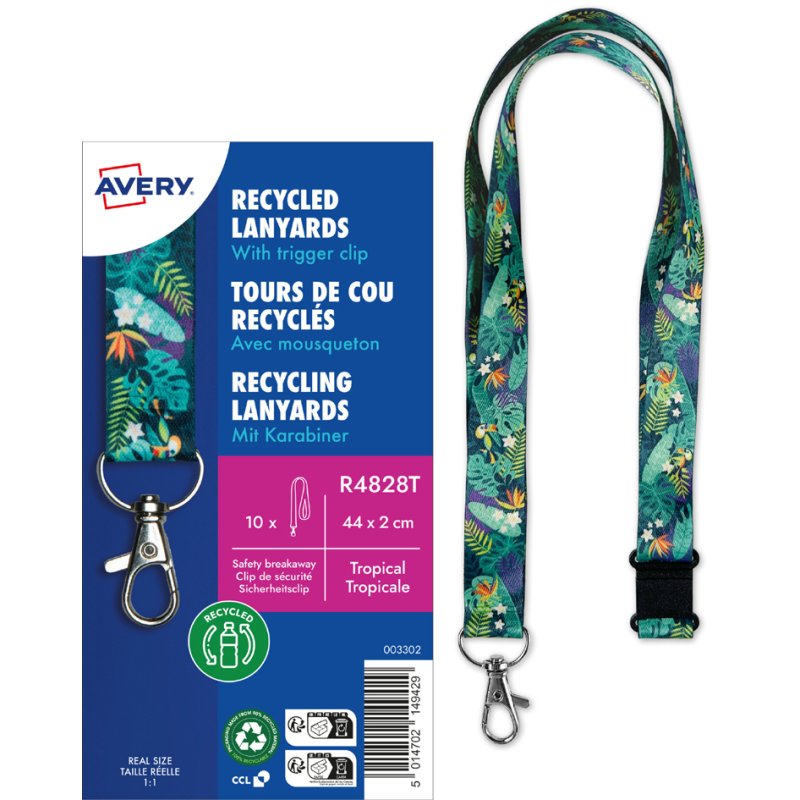AVERY cordons de clés textile tropical, 20×440 mm, mousqueton, 10 pièces