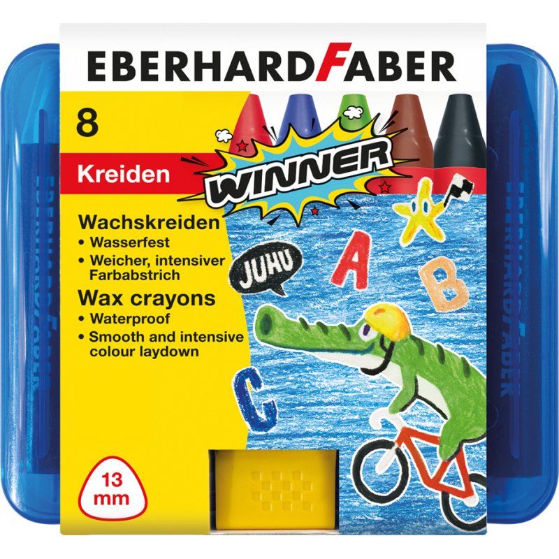 EBERHARD FABER driehoekige waskrijt, watervast, 13 mm, 8 stuks