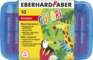 EBERHARD FABER driehoekige waskrijt COLORI, waterbestendig, 13 mm, 10 stuks etui