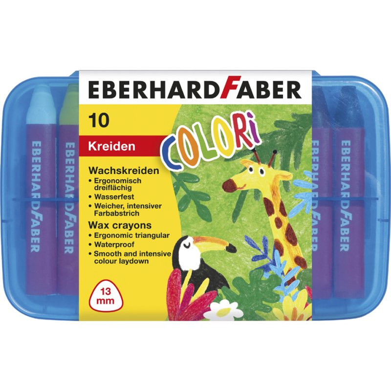 EBERHARD FABER driehoekige waskrijt COLORI, waterbestendig, 13 mm, 10 stuks etui