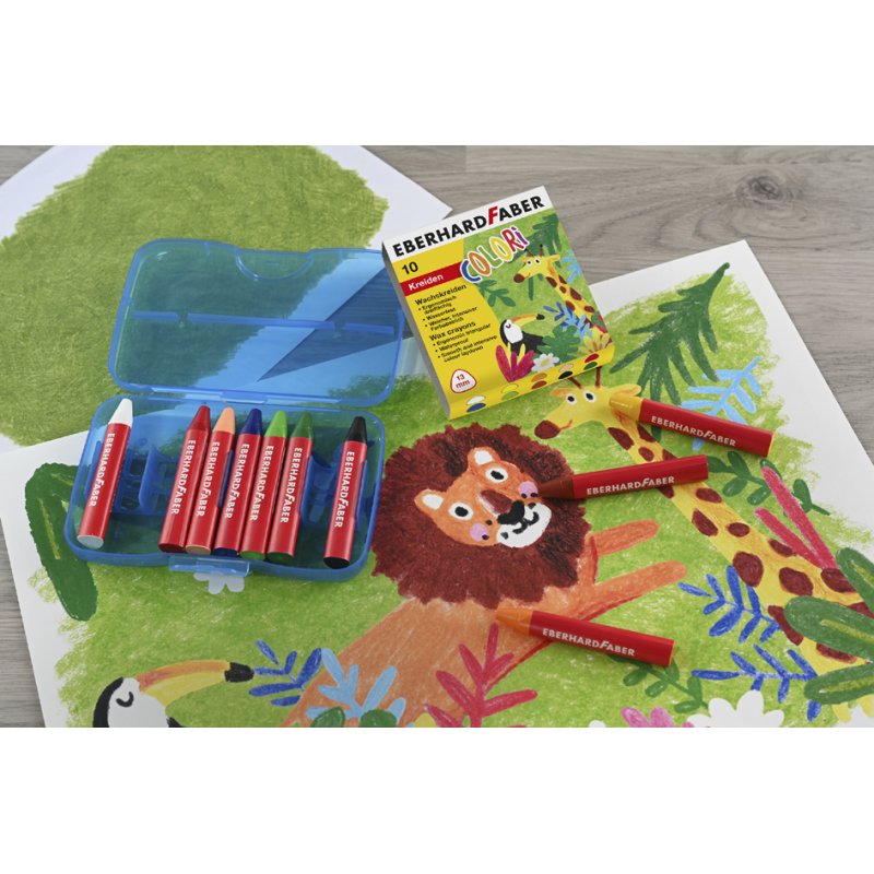 EBERHARD FABER driehoekige waskrijt COLORI, waterbestendig, 13 mm, 10 stuks etui