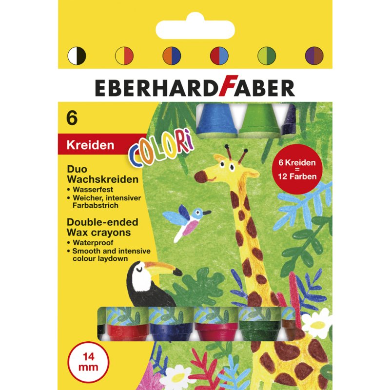 EBERHARD FABER crayons de couleur lavables Duo COLORI, double, résistant à l'eau, 6 pièces