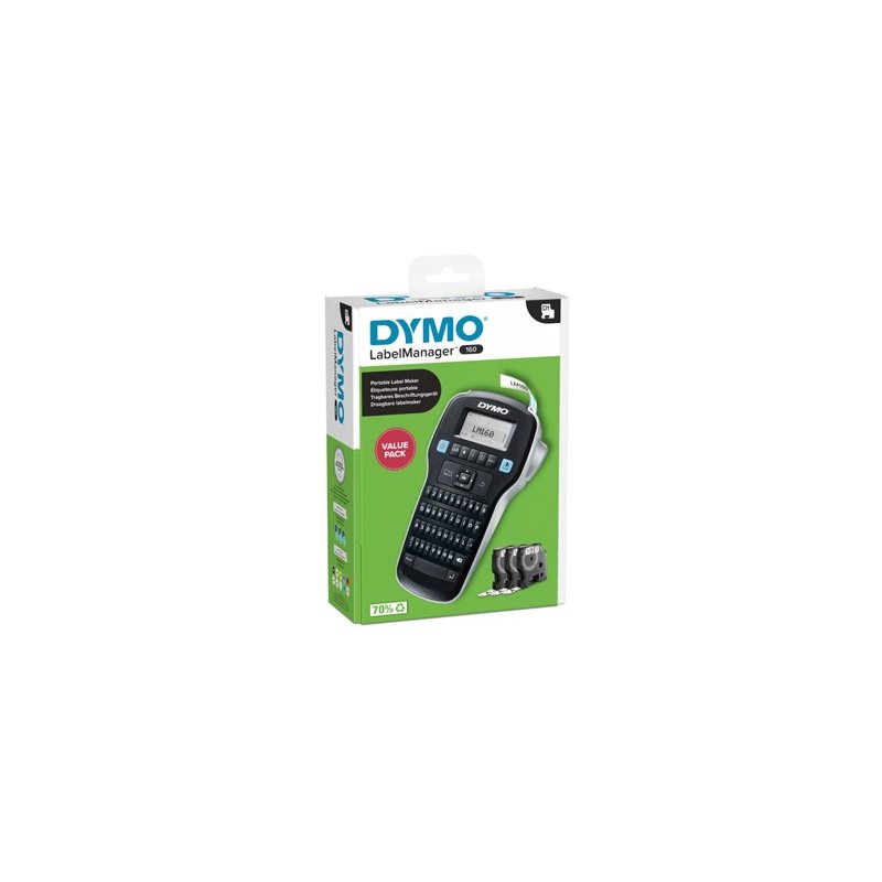DYMO labelmaker 160, 2 regels per etiket, LCD-display, incl. 3 D1-banden