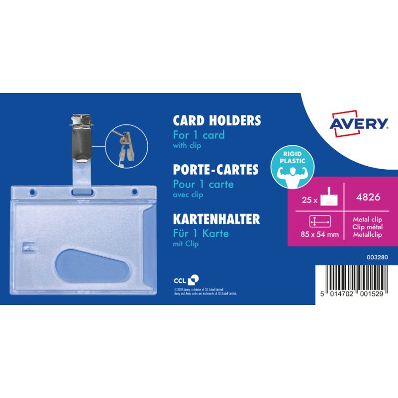 AVERY porte-badges avec clip, transparent, 54 × 85 mm, 25 pièces