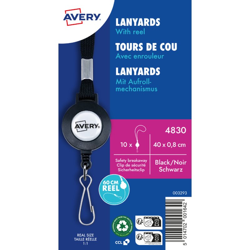 AVERY cordon textile rétractable, noir, 10 pièces