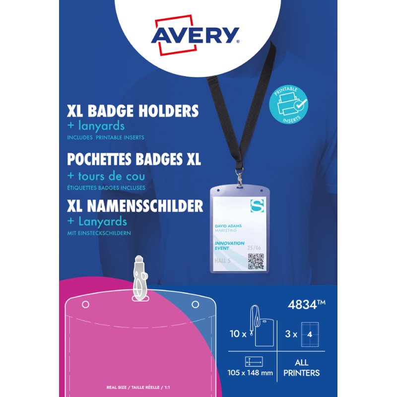 AVERY porte-noms avec lanière textile, DIN A6, transparent, 10 pièces