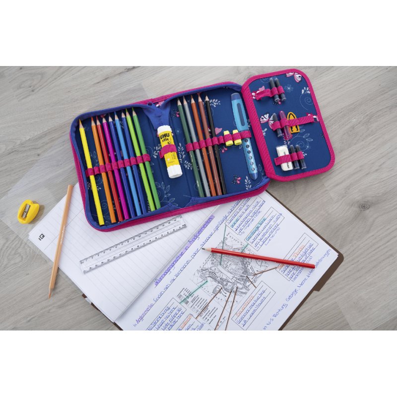 EBERHARD FABER trousse scolaire papillon, 32 pièces, rose/bleu