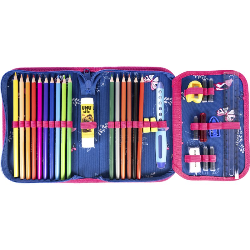 EBERHARD FABER trousse scolaire papillon, 32 pièces, rose/bleu