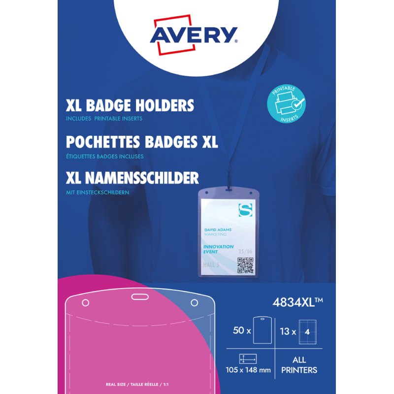 AVERY porte-noms XL, 105×148 mm, transparent, 50 pièces