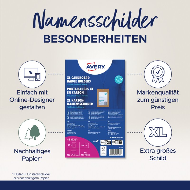 AVERY porte-cartes de visite XL carton, format A6, 105×148 mm, 50 pièces