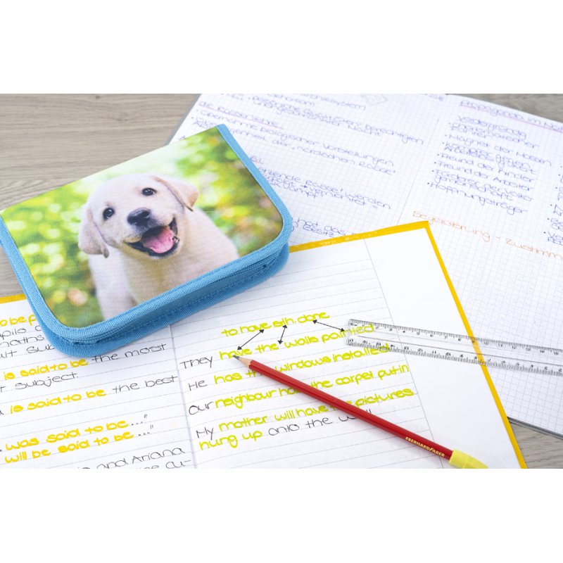 EBERHARD FABER trousse à crayons chien, 42 pièces, bleu, polyester