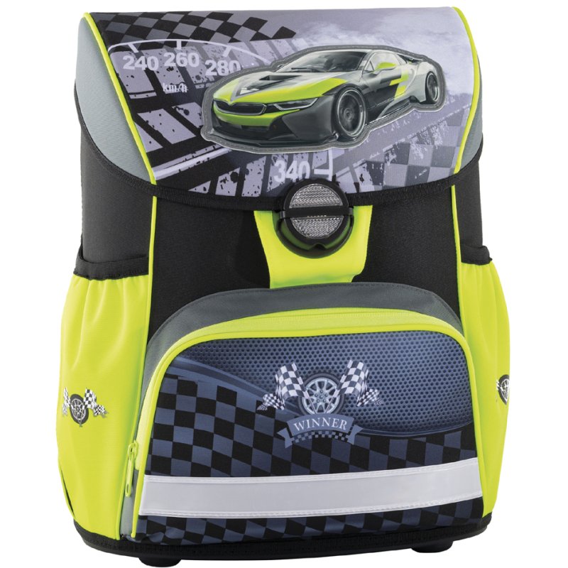 EBERHARD FABER schooltas set EFAlino Race Car, zwart/neongeel, raceauto motief