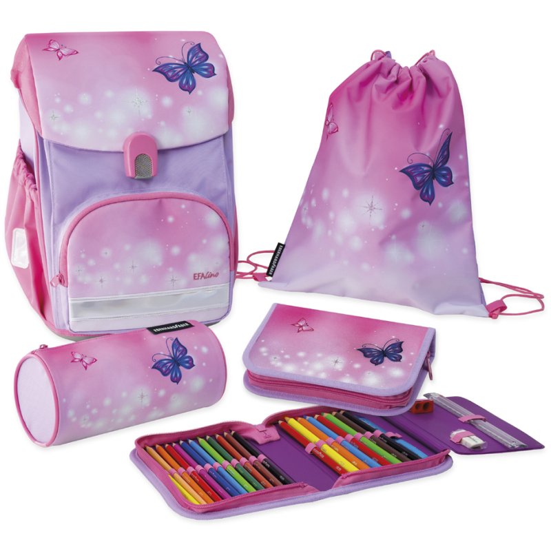EBERHARD FABER ensemble cartable scolaire EFAlino Vlinder II, 4 pièces, rose, 18 litres