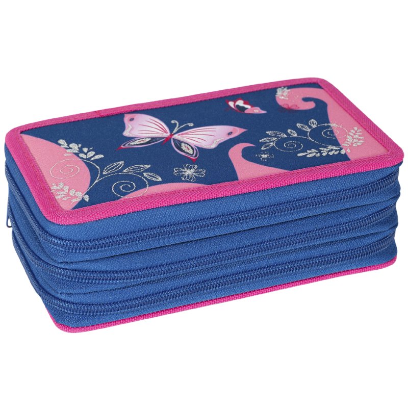 EBERHARD FABER Triple Decker trousse à crayons papillon, rose/bleu, 36 pièces, polyester