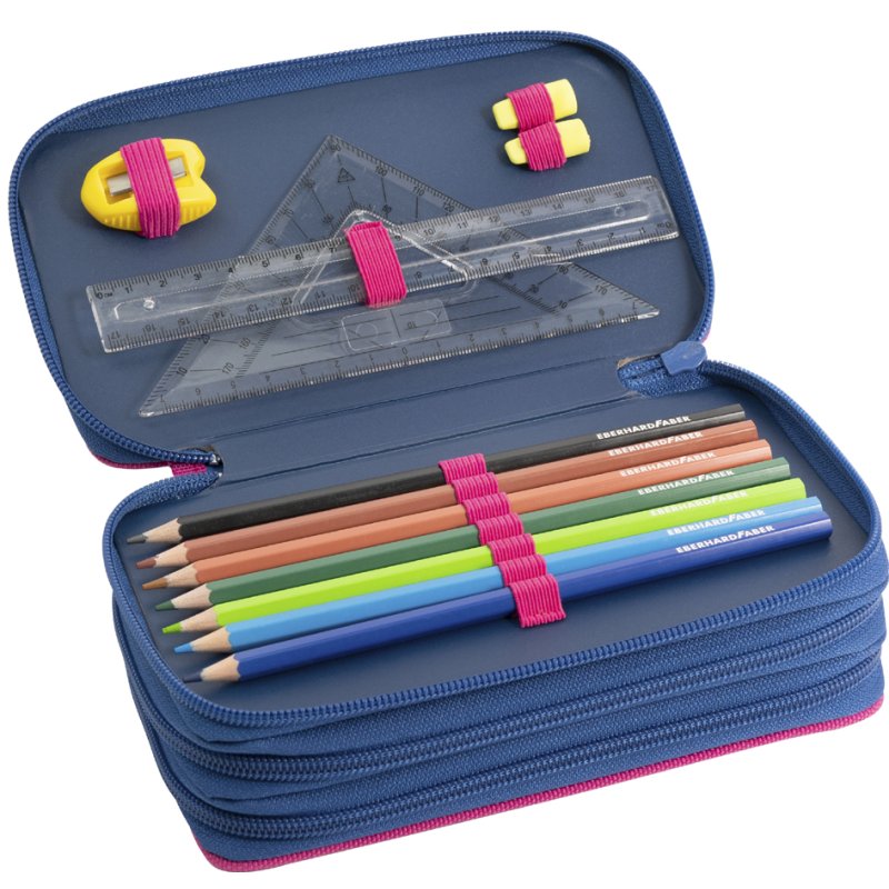EBERHARD FABER Triple Decker trousse à crayons papillon, rose/bleu, 36 pièces, polyester