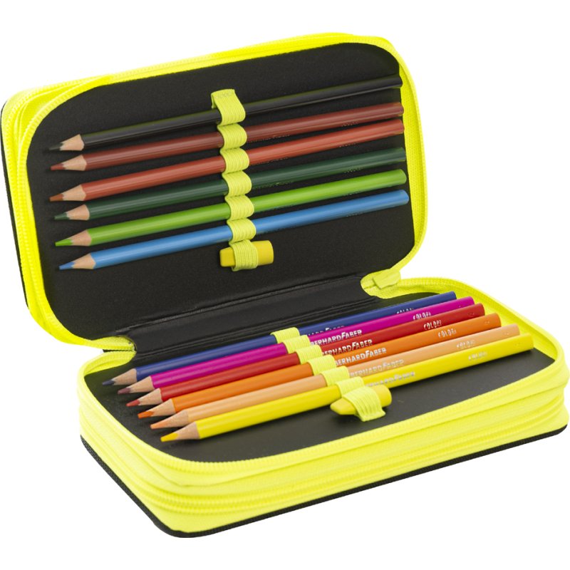 EBERHARD FABER étui Triple Decker Race Car, 36 pièces, noir/jaune fluo, 3 compartiments à fermeture éclair