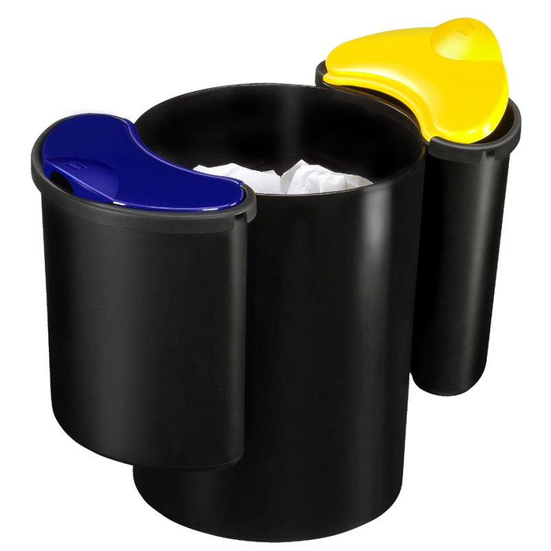 CEP prullenbak CONFORT met natte inzetten, zwart/geel/blauw, 16 liter