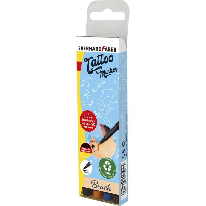EBERHARD FABER tattoomarkers set Beach, 4 stuks, afwaschbaar