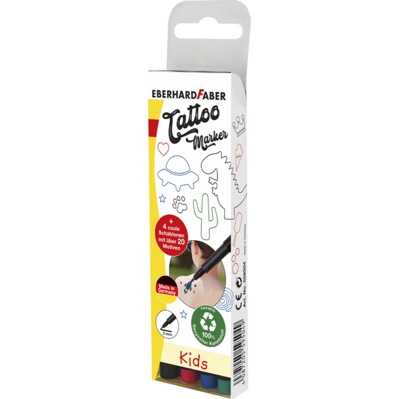 EBERHARD FABER tattoo stiften set kinderen, afwasbaar, 4 stuks, 4 kleuren