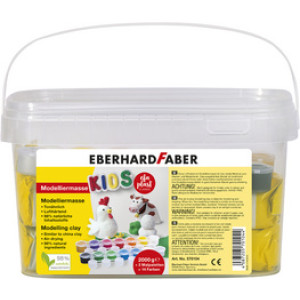 EBERHARD FABER boetseerklei set met schoolverf, 2 kg wit, 14 potjes verf