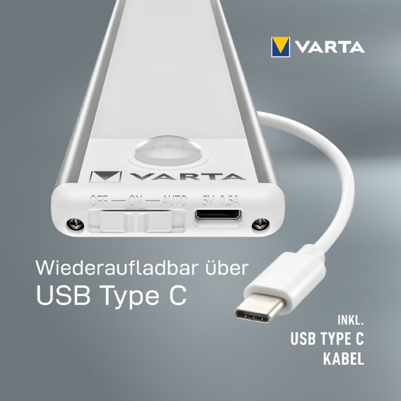 VARTA LED onderbouwlamp Motion Sensor Slim Light, bewegingssensor, warmwit, oplaadbaar