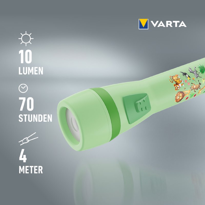 VARTA zaklamp voor kinderen jungle design, groen, 4 m bereik