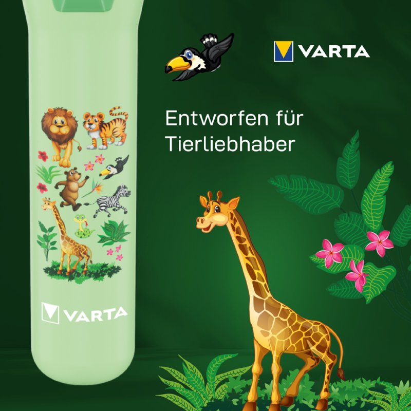 VARTA zaklamp voor kinderen jungle design, groen, 4 m bereik
