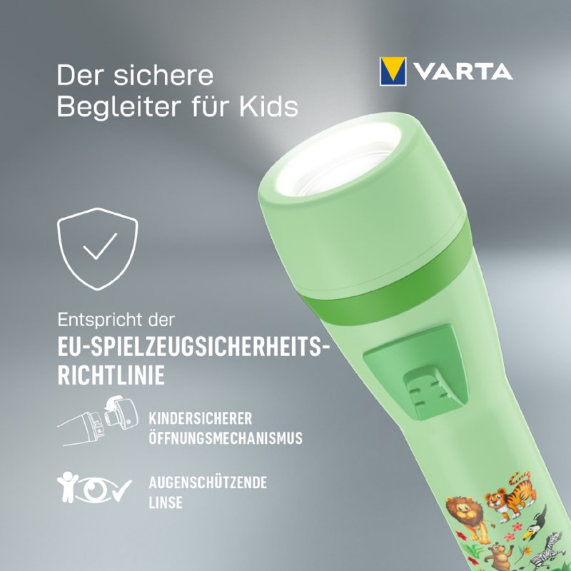 VARTA zaklamp voor kinderen jungle design, groen, 4 m bereik