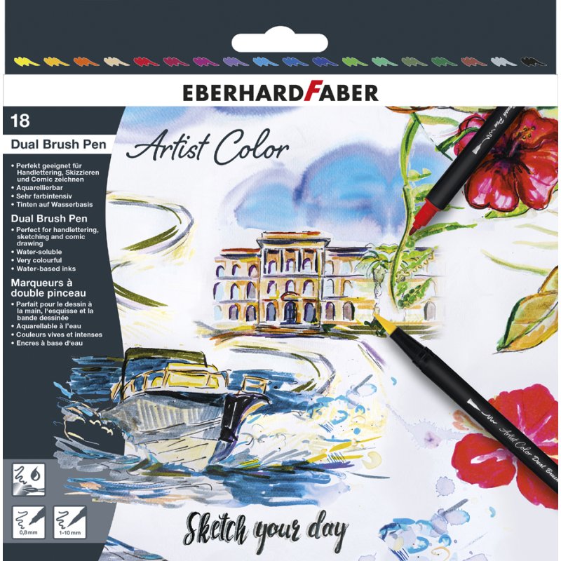 EBERHARD FABER ensemble de stylos à double pointe Artist Color dual brush pen, 12 pièces, 0,8 mm / 1,0-10 mm
