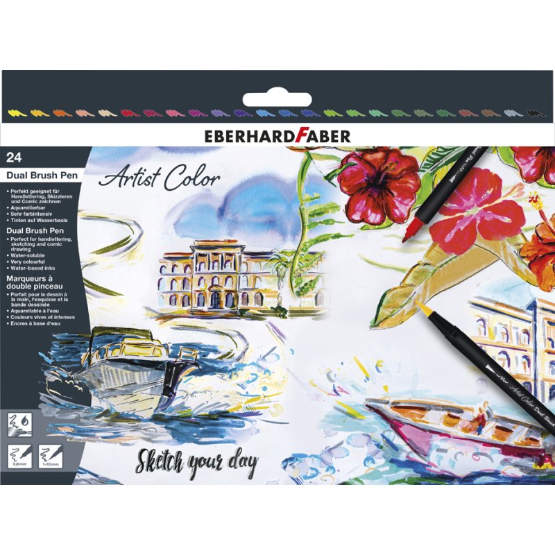 EBERHARD FABER ensemble de stylos à double pointe Artist Color dual brush pen, 12 pièces, 0,8 mm / 1,0-10 mm