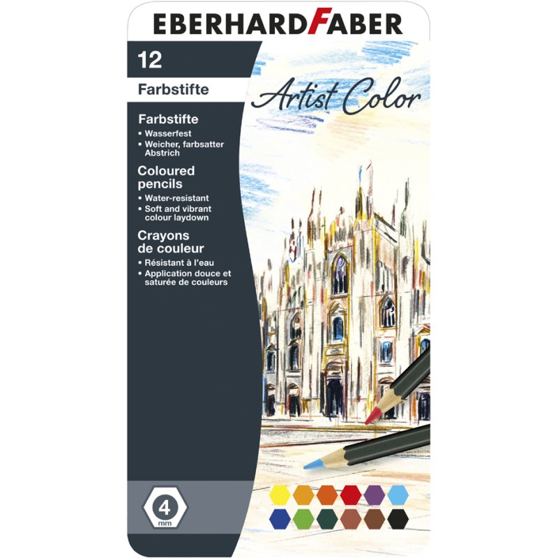 EBERHARD FABER crayons de couleur Artist Color, hexagonaux, résistants à l'eau, 12 pièces